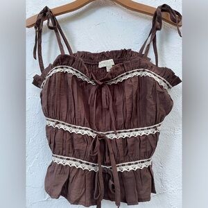 NWT Chocolate Brown Camisole with Lace Detail/ 70’s Boho Inspired/Medium